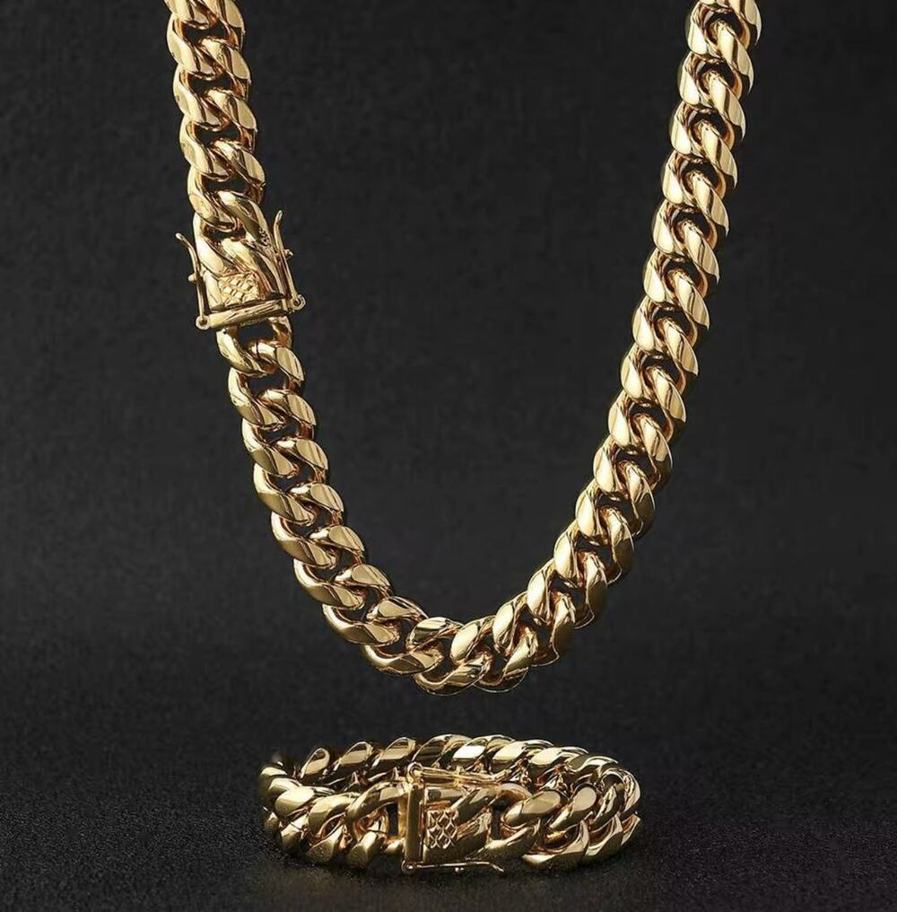 Gold-plated Mia Cub 14k link chain necklace 12mm/18inch and bracelet 10mm/8inch